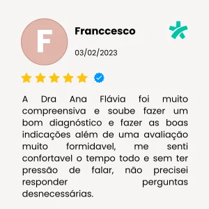 Avaliação publicada no Doctoralia por Franccesco